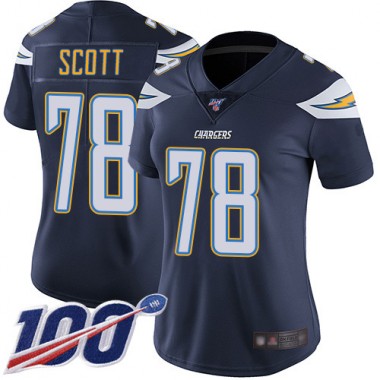 Los Angeles Chargers NFL Football Trent Scott Navy Blue Jersey Women Limited #78 Home 100th Season Vapor Untouchable->los angeles chargers->NFL Jersey